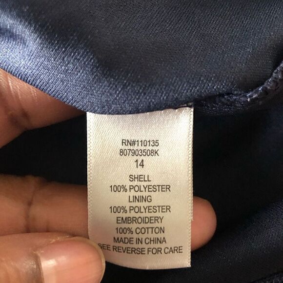 Knitworks Girls Navy Blue/White Crochet Dress Size 14 - Picture 6 of 7